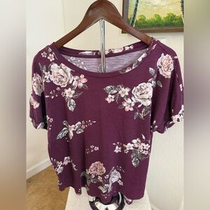 Floral Short Sleeve Top - Purple